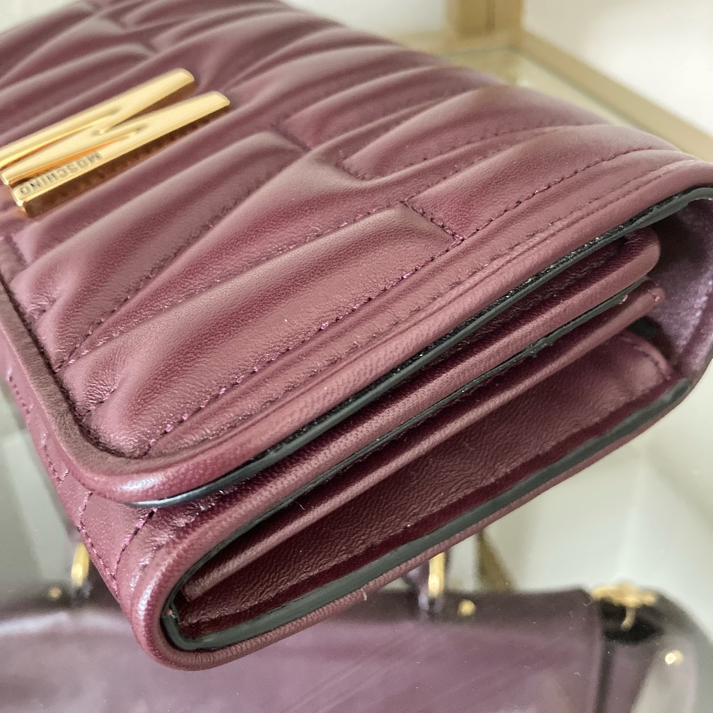 SOLD Moschino Burgundy Crossbody Bag with Gold Chain - Picture 11 of 12